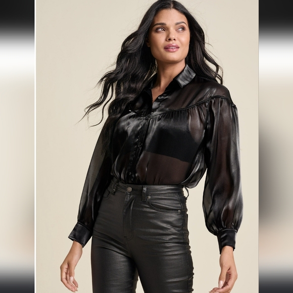 VENUS Tops - VENUS Sheer Button Down Blouse